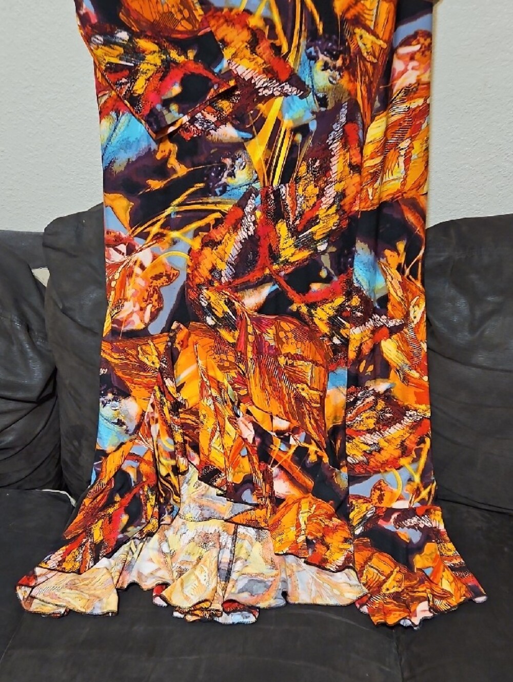 Attitudes by Renee Vibrant Orange & Blue Abstract V-Neck Maxi Dress - Picture 3 of 9